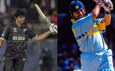 சச்சினின் 27 ஆண்டுகள் சாதனையை முறியடித்து மிரட்டிய  இந்திய வம்சாவளி வீரர்  ரச்சின்!