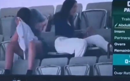 பாகிஸ்தான் பேட்டிங்... காதல் ஜோடி கசமுசா! மாட்டி விட்ட கேமராமேன்! (வீடியோ)